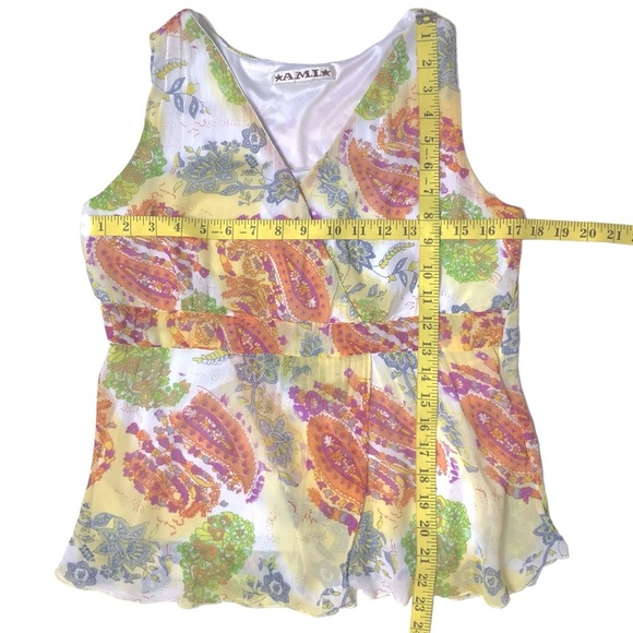 AMI Top Sleeveless Blouse Faux Wrap front Empire Waist Semitransparent Lined LG - Picture 2 of 16